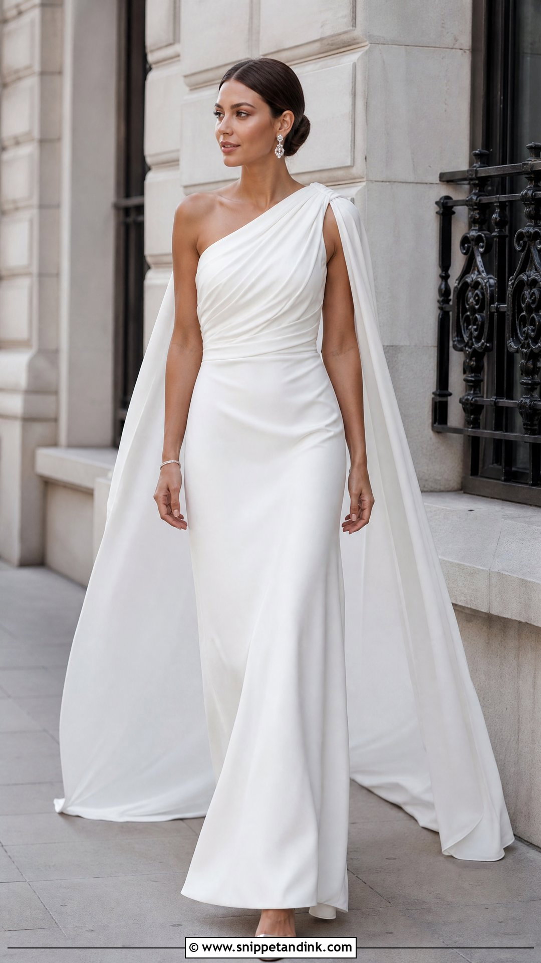 One Shoulder Wedding Dress With Metallic Heels - Snippet and Ink - 20 Sleek Wedding Dresses