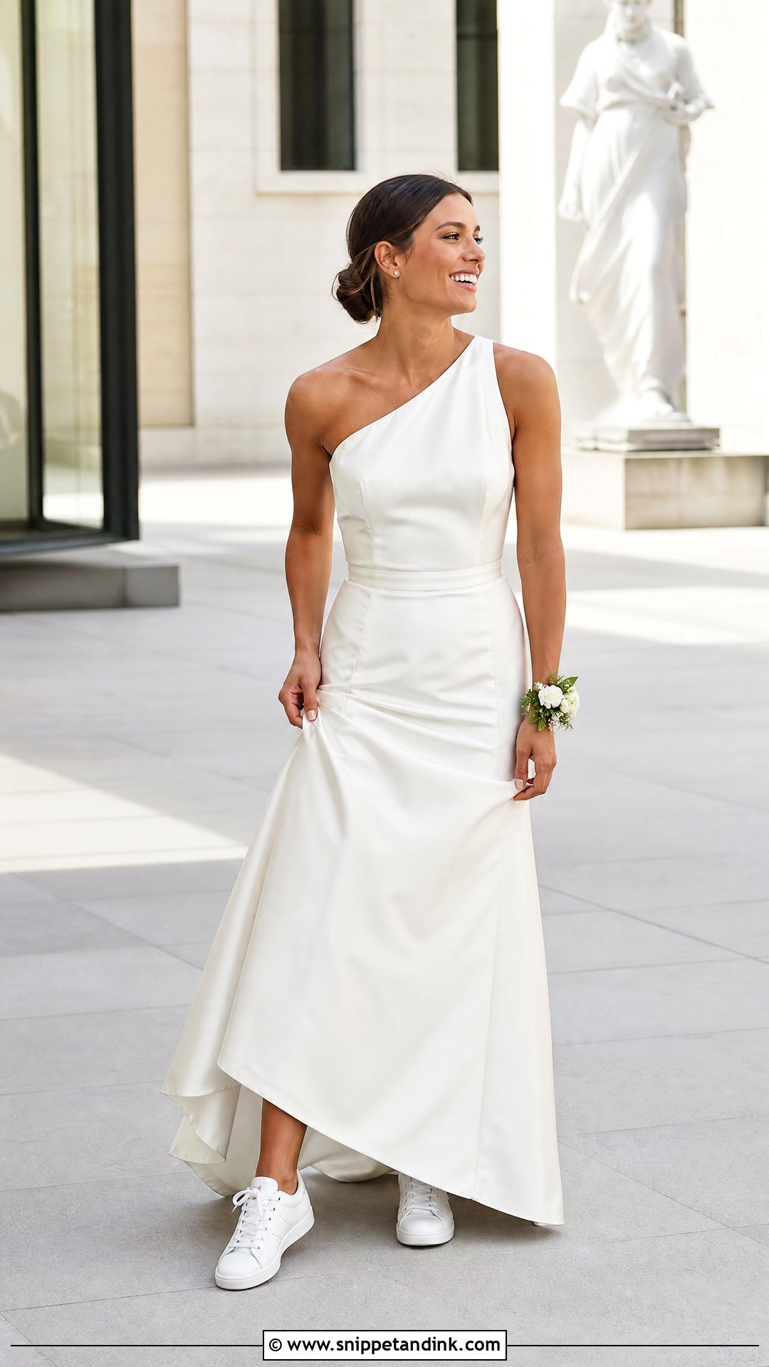 One Shoulder Wedding Dress With Retro Sneakers - Snippet and Ink - 20 Sport Wedding Dress Ideas