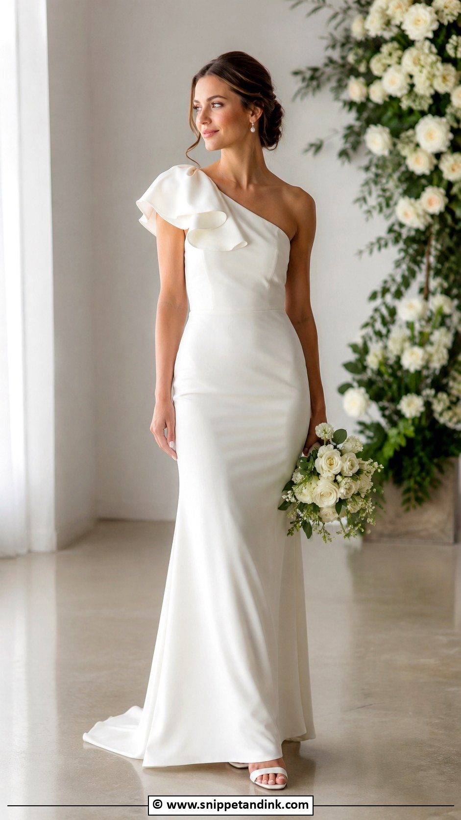 One Shoulder Wedding Dress With Ruffle - Snippet and Ink - 30 One Shoulder Wedding Dress Ideas