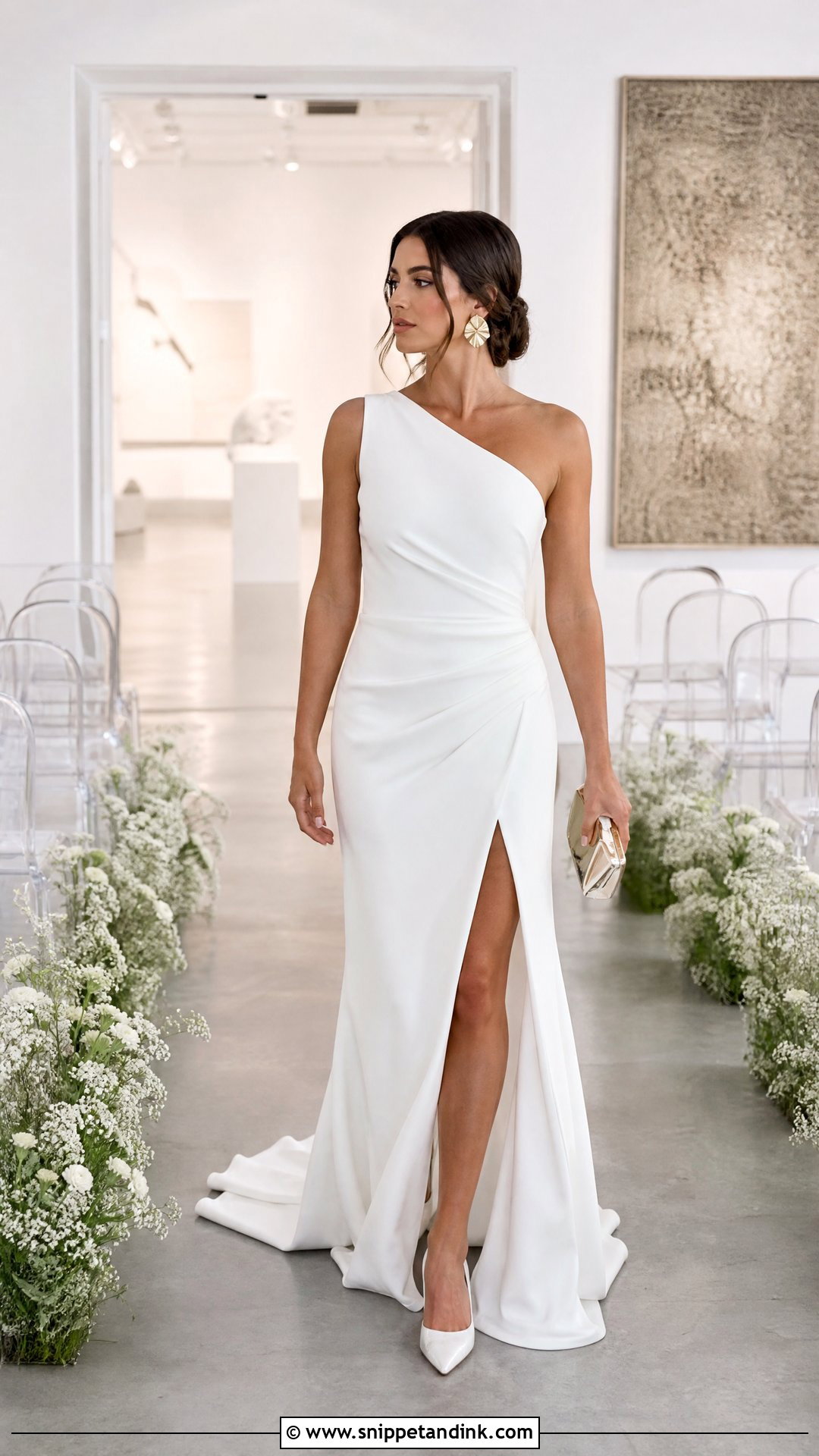 One Shoulder Wedding Dress With Side Split - Snippet and Ink - 20 Wedding Dress with Split Ideas