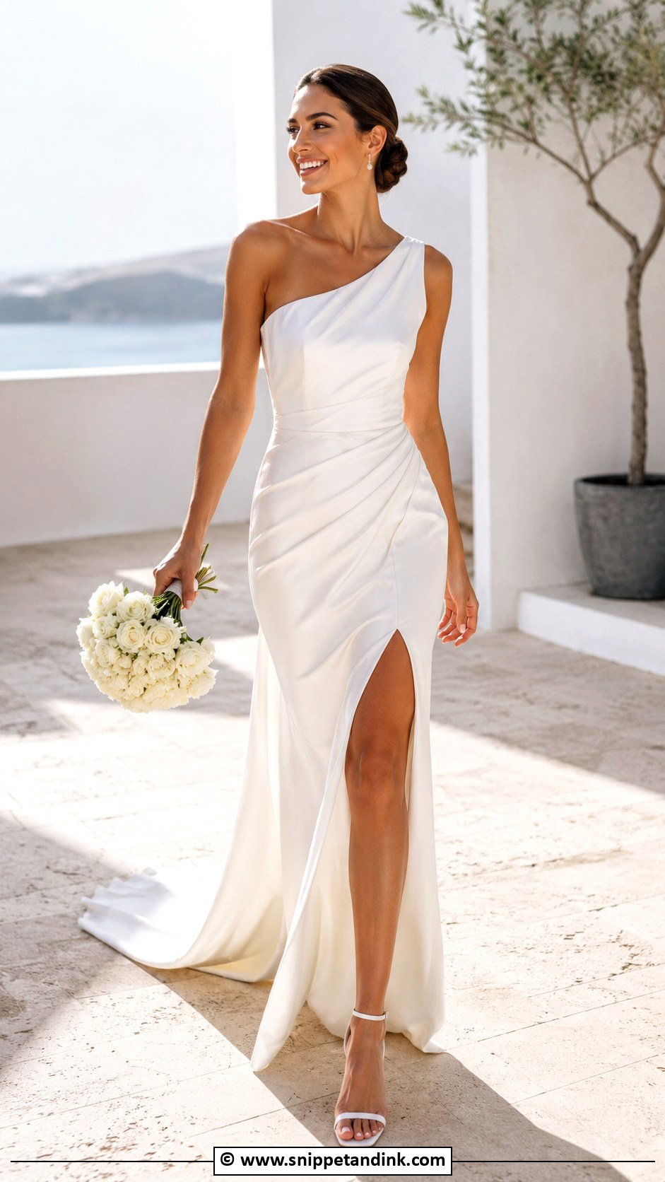 One Shoulder Wedding Dress With Slit - Snippet and Ink - 30 One Shoulder Wedding Dress Ideas