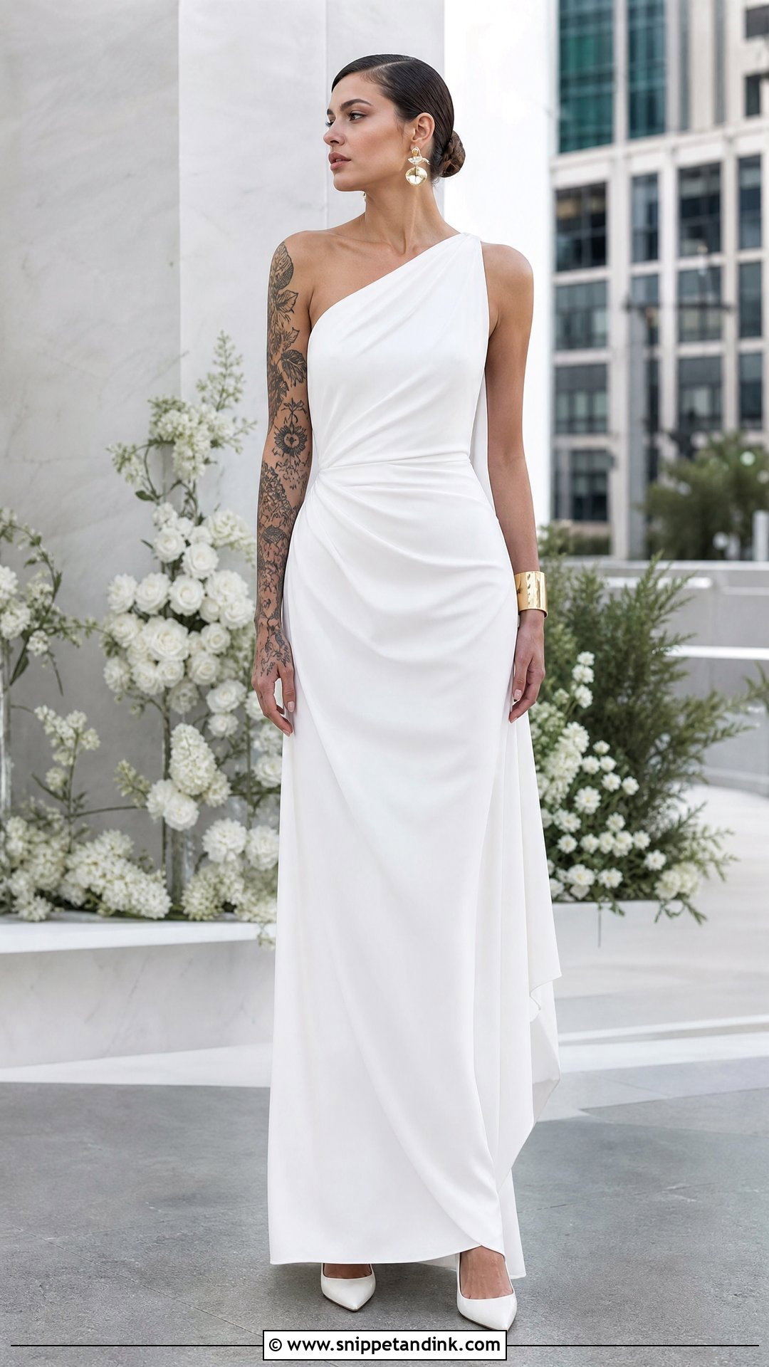 One Shoulder Wedding Dress With Tattoos - Snippet and Ink - 20 Wedding Dress with Tattoos Brides Ideas