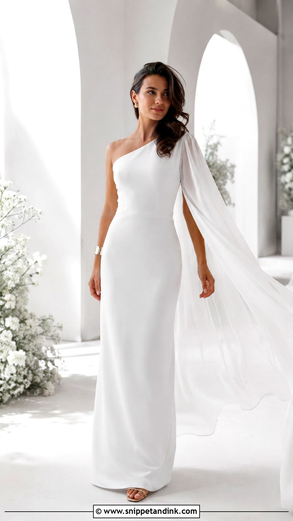 One Shoulder Wedding Gown With Detachable Draped Sleeve - Snippet and Ink - 20 2 Way Wedding Gown Ideas