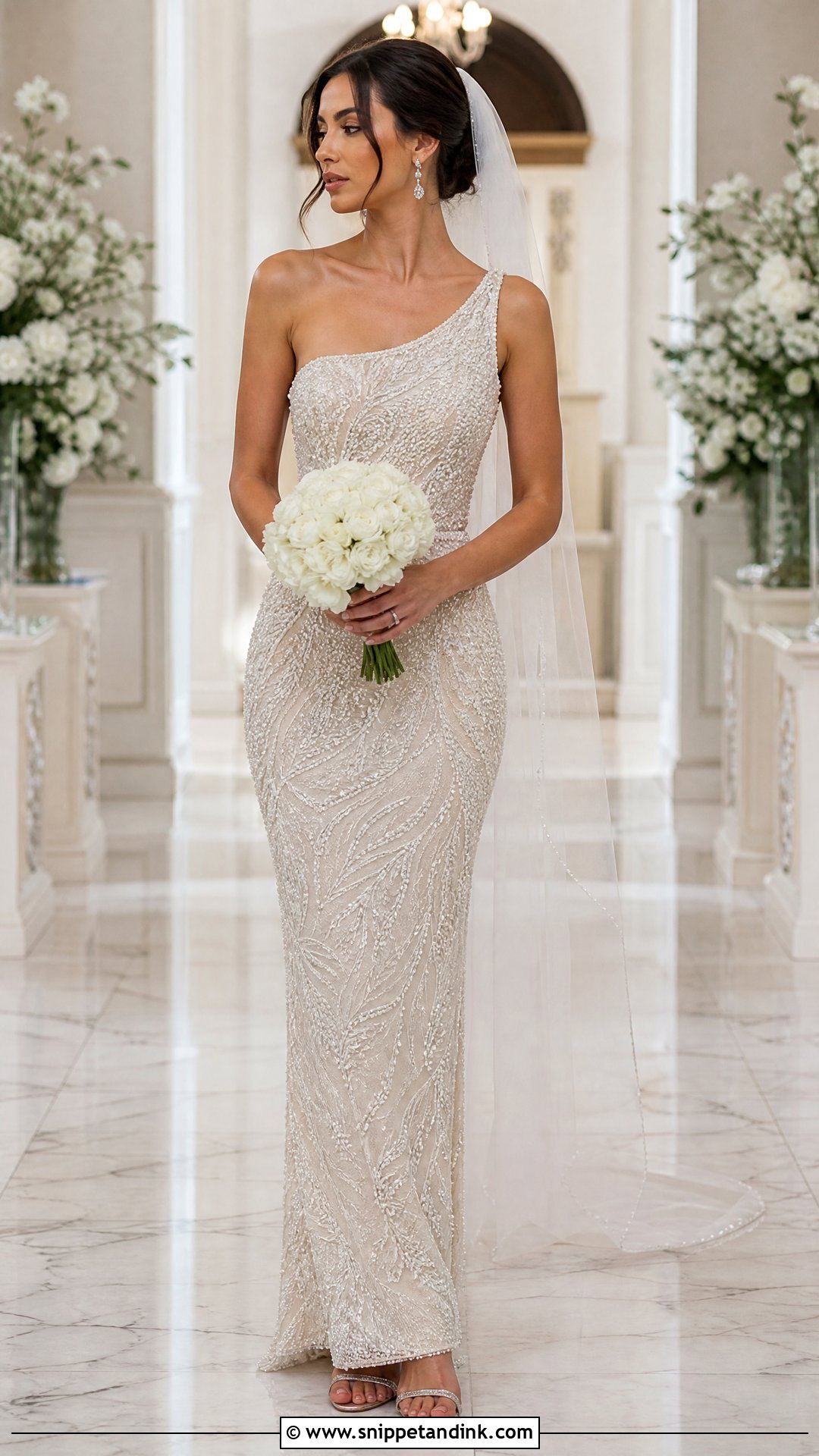 One Strap Beaded Sheath Wedding Dress - Snippet and Ink - 20 One Strap Wedding Dress Ideas