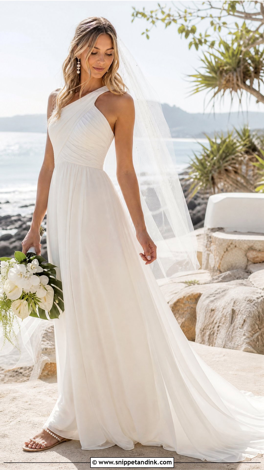 One Strap Chiffon Beach Wedding Dress - Snippet and Ink - 20 One Strap Wedding Dress Ideas