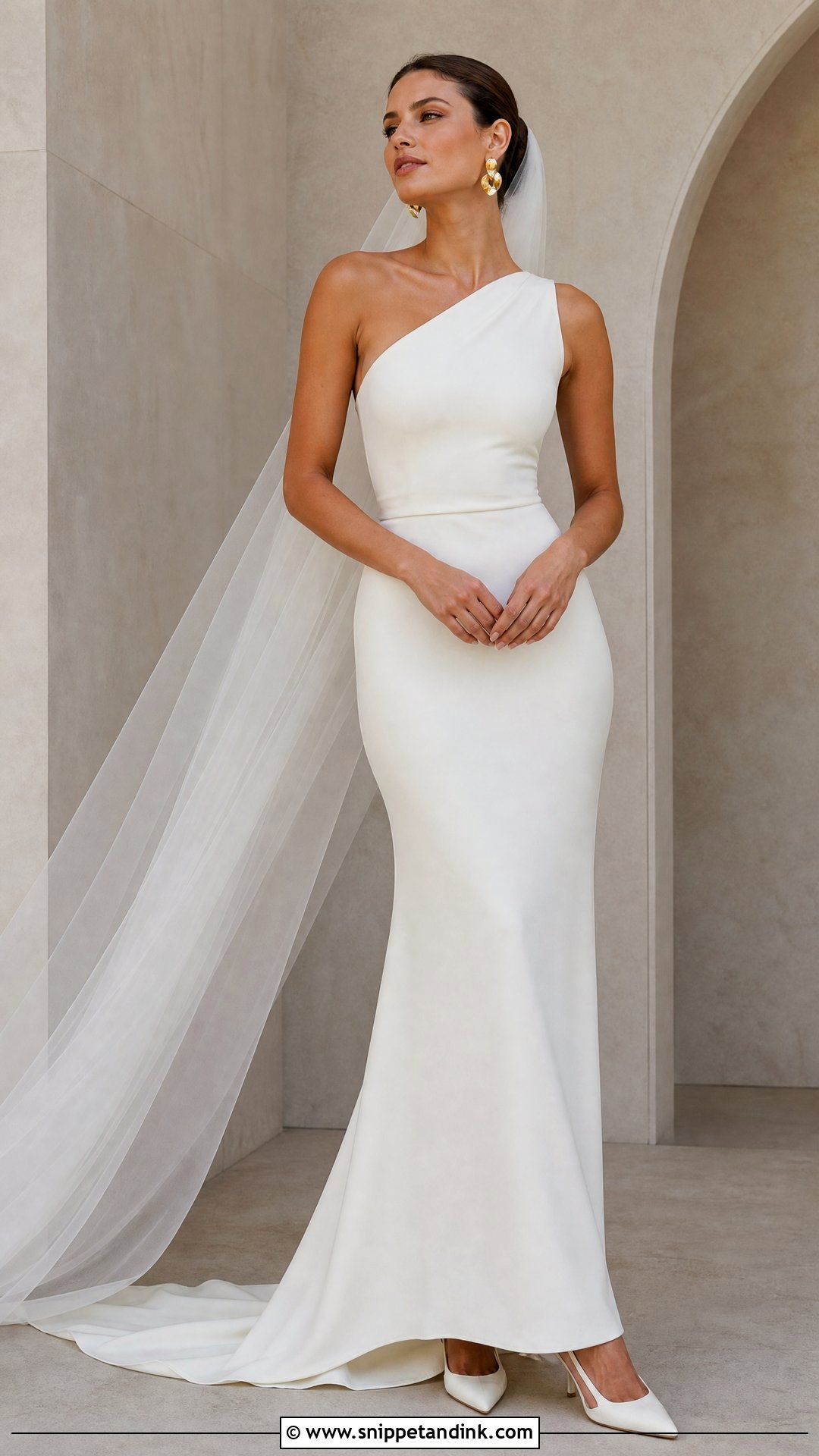 One Strap Crepe Column Wedding Dress - Snippet and Ink - 20 One Strap Wedding Dress Ideas