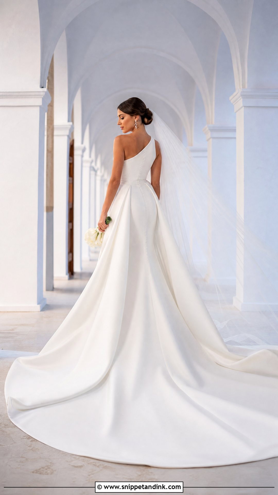 One Strap Detachable Train Wedding Dress - Snippet and Ink - 20 One Strap Wedding Dress Ideas