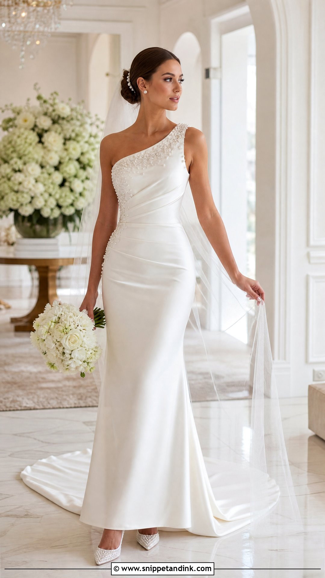 One Strap Pearl Wedding Dress - Snippet and Ink - 20 One Strap Wedding Dress Ideas