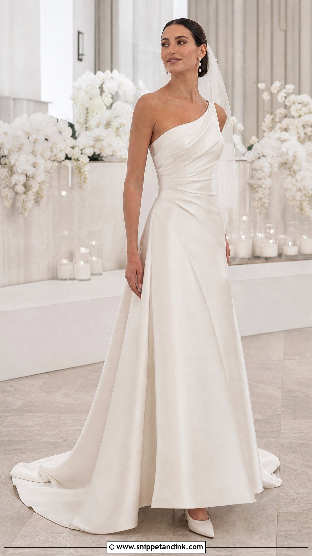 One Strap Satin A Line Wedding Dress - Snippet and Ink - 20 One Strap Wedding Dress Ideas