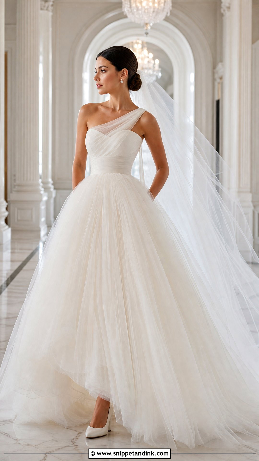 One Strap Tulle Ball Gown Wedding Dress - Snippet and Ink - 20 One Strap Wedding Dress Ideas
