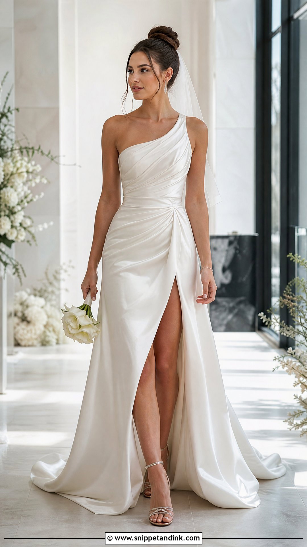 One Strap Wedding Dress With Slit - Snippet and Ink - 20 One Strap Wedding Dress Ideas