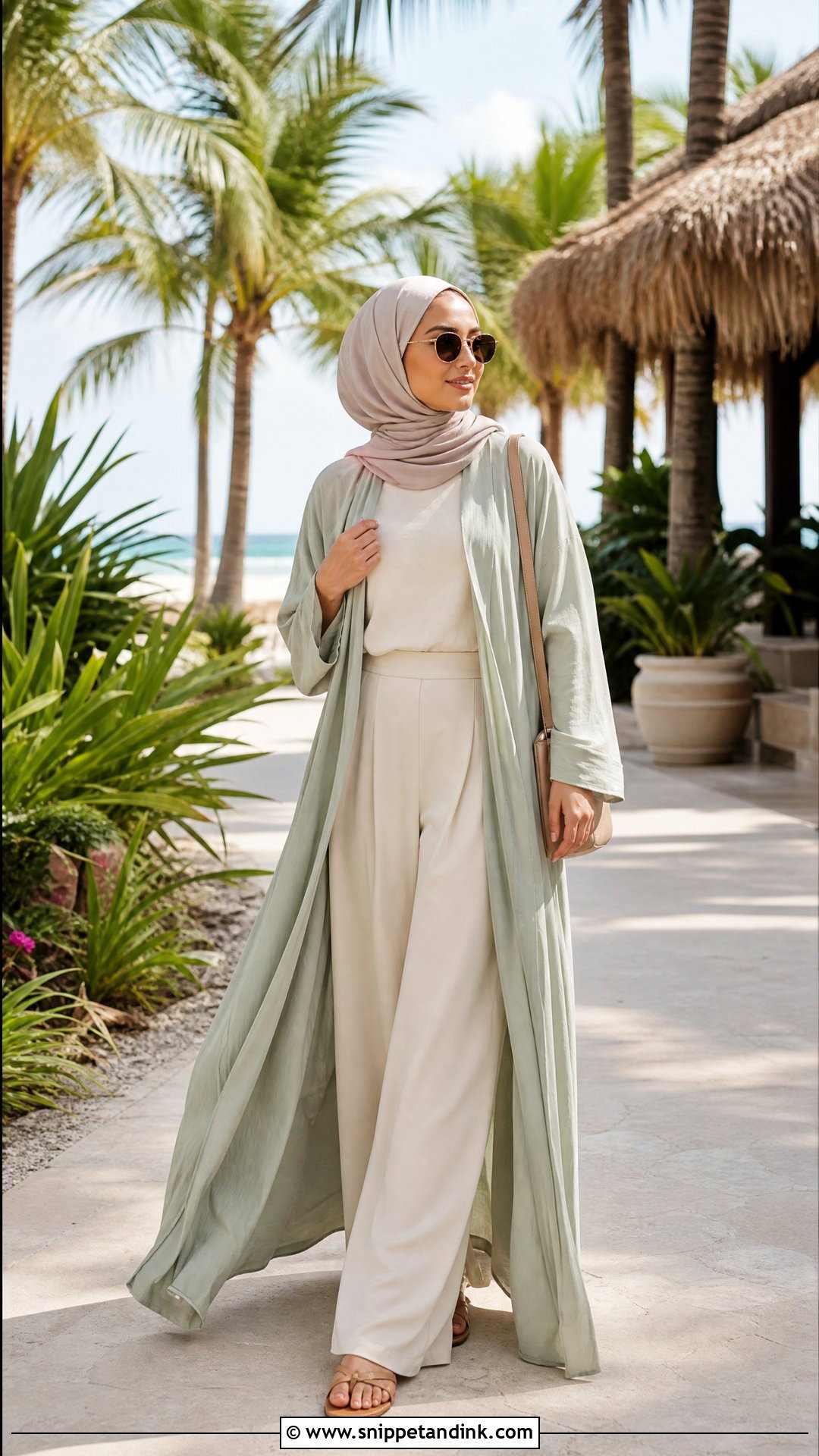 Open Abaya And Palazzo Pants Hijabi Honeymoon Outfit - Snippet and Ink - 20 Hijabi Honeymoon Outfits