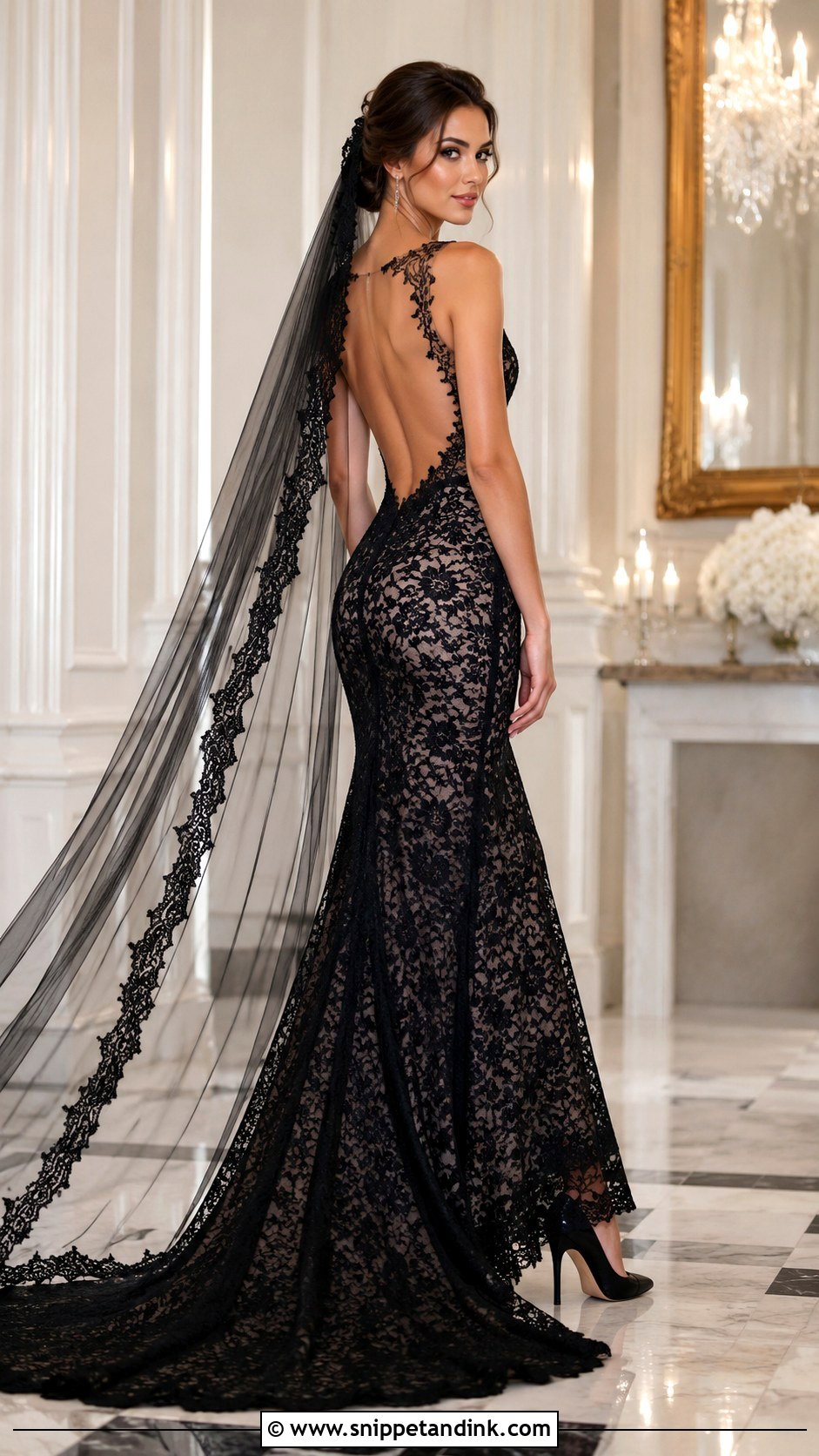 Open Back Black Lace Wedding Dress - Snippet and Ink - 20 Black Lace Wedding Dresses