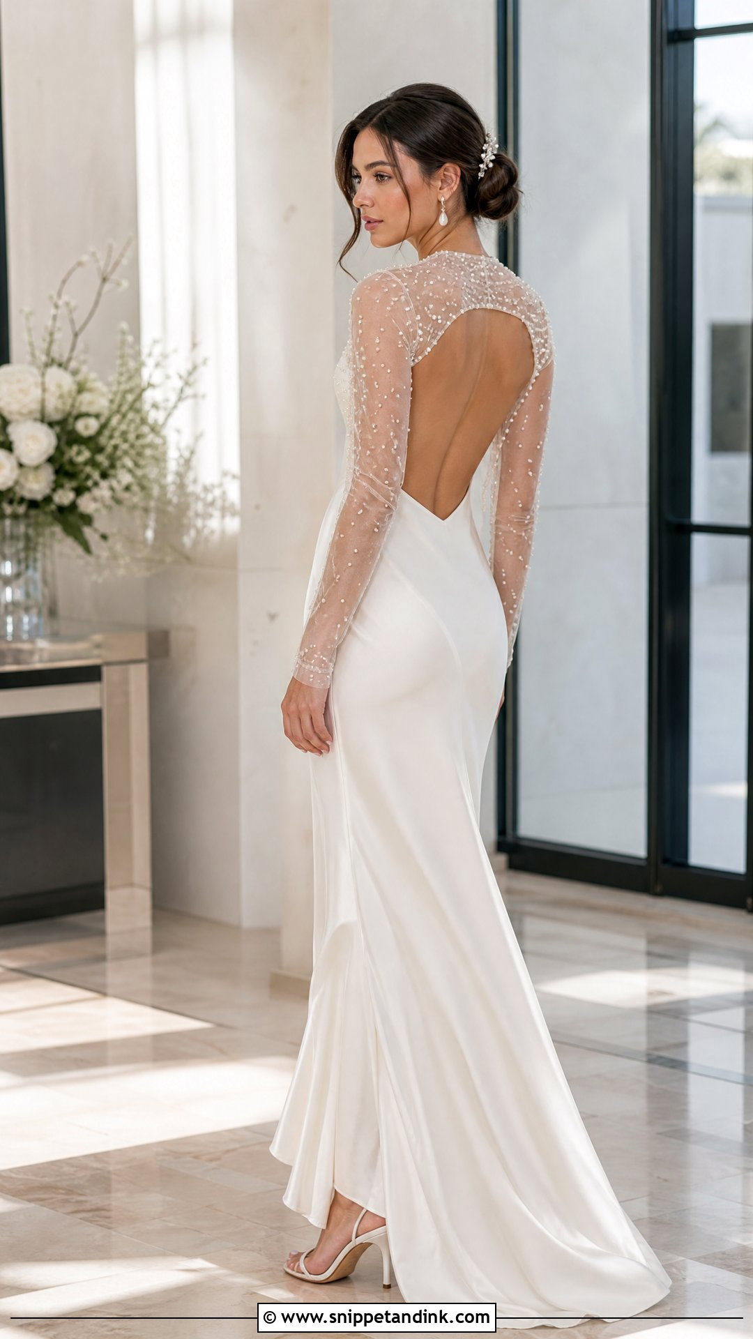 Open Back Bolero With Silk Slip Gown - Snippet and Ink - 20 Wedding Bolero Long Sleeve Ideas