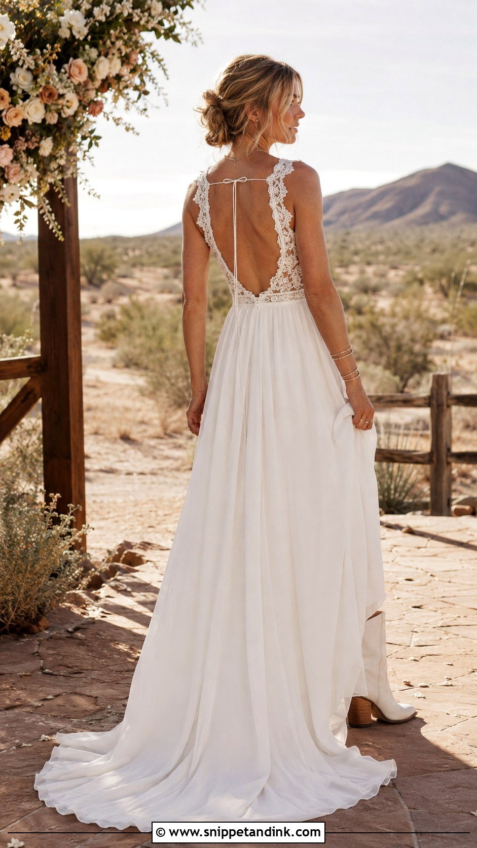 Open Back Chiffon Boho Country Wedding Dress - Snippet and Ink - 20 Boho Country Wedding Dress Ideas
