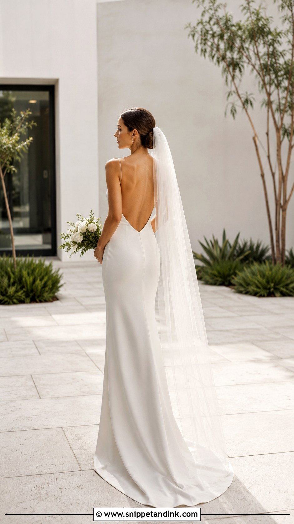 Open Back Crepe Sheath Wedding Dress - Snippet and Ink - 20 Form Fitting Wedding Dresses
