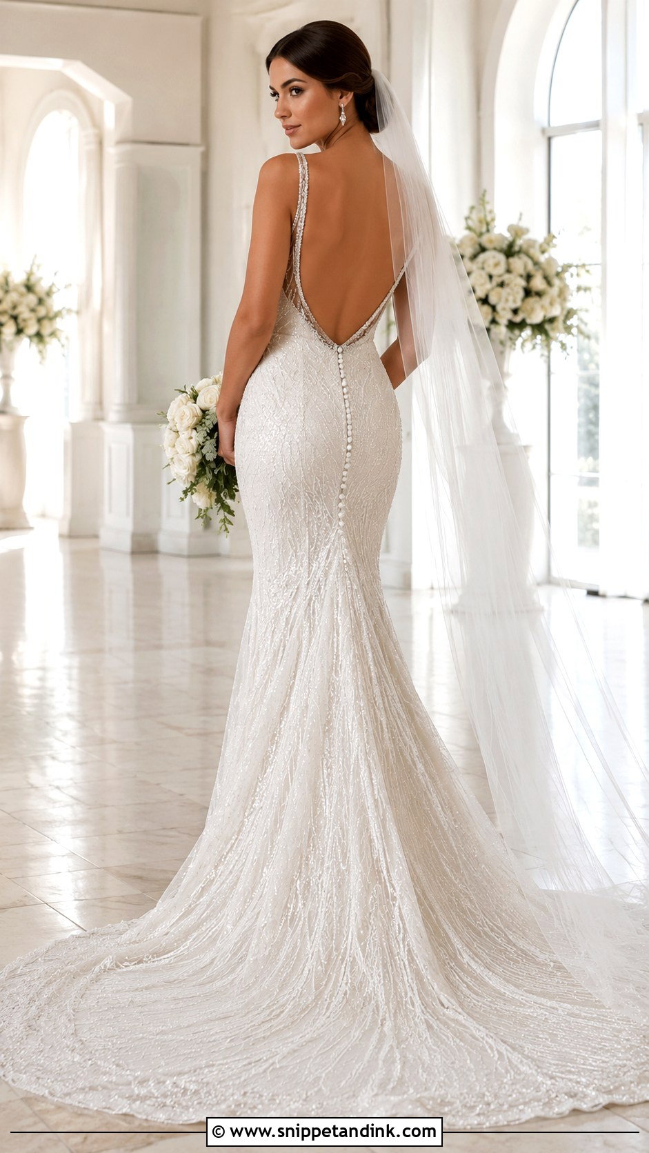 Open Back Crystal Mermaid Wedding Dress - Snippet and Ink - 20 Mermaid Bling Wedding Dresses