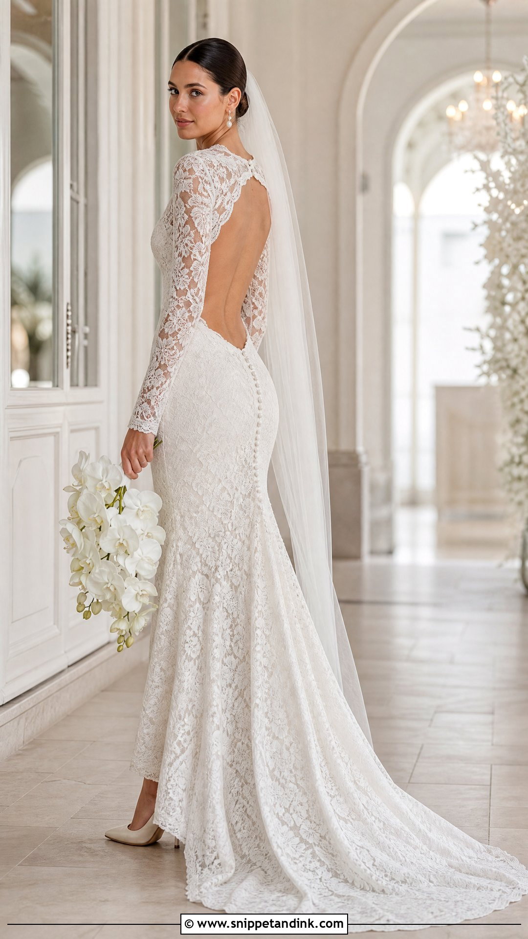 Open Back Fitted Lace Wedding Dress With Sleeves - Snippet and Ink - 25 Fitted Lace Wedding Dress with Sleeves
