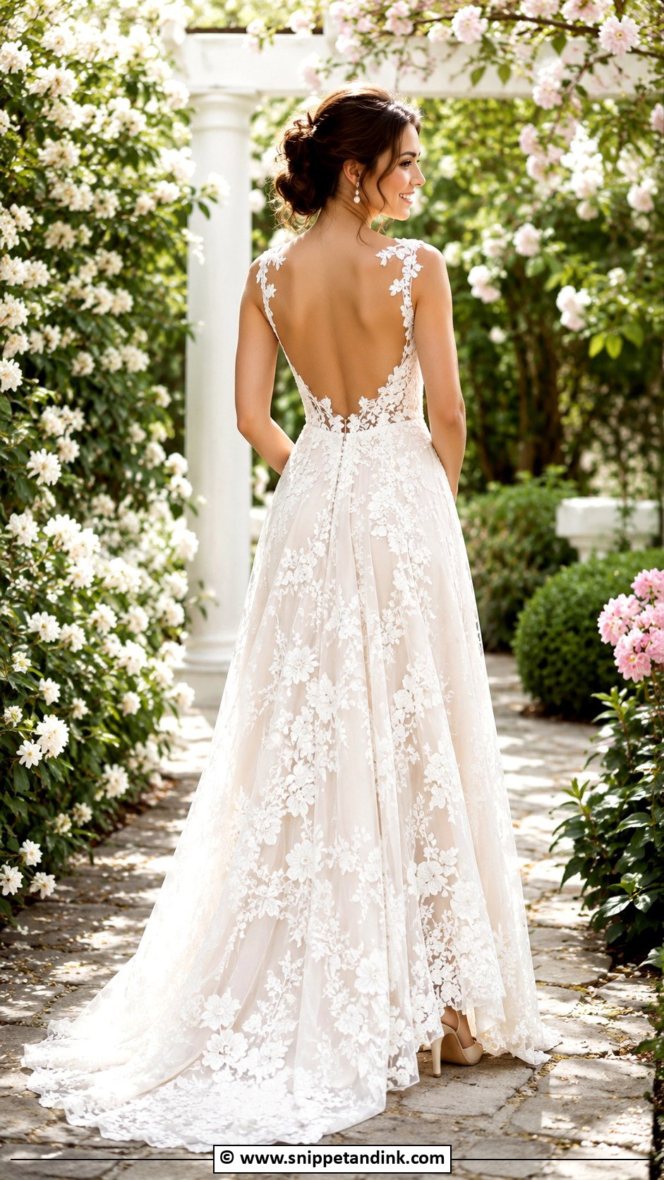 Open Back Floral Lace Wedding Dress - Snippet and Ink - 30 Open Back Wedding Dress Ideas