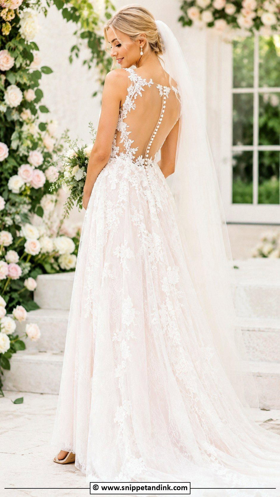 Open Back Illusion Lace Wedding Dress - Snippet and Ink - 30 Open Back Wedding Dress Ideas