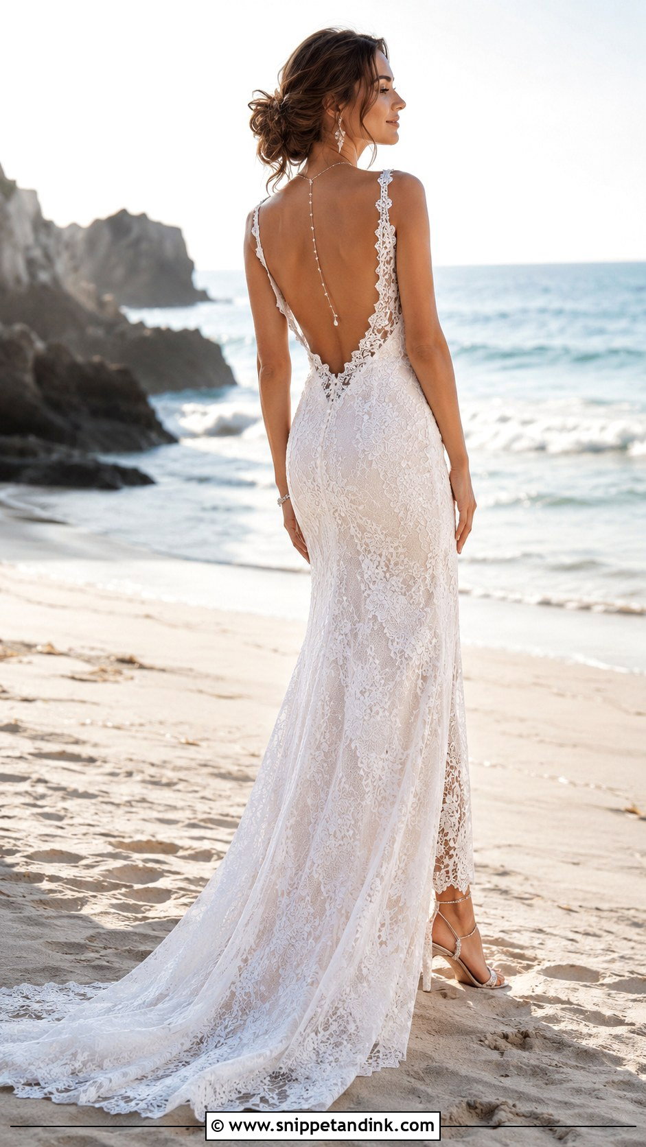 Open Back Lace Beach Wedding Dress - Snippet and Ink - 20 Lace Beach Wedding Dress Ideas