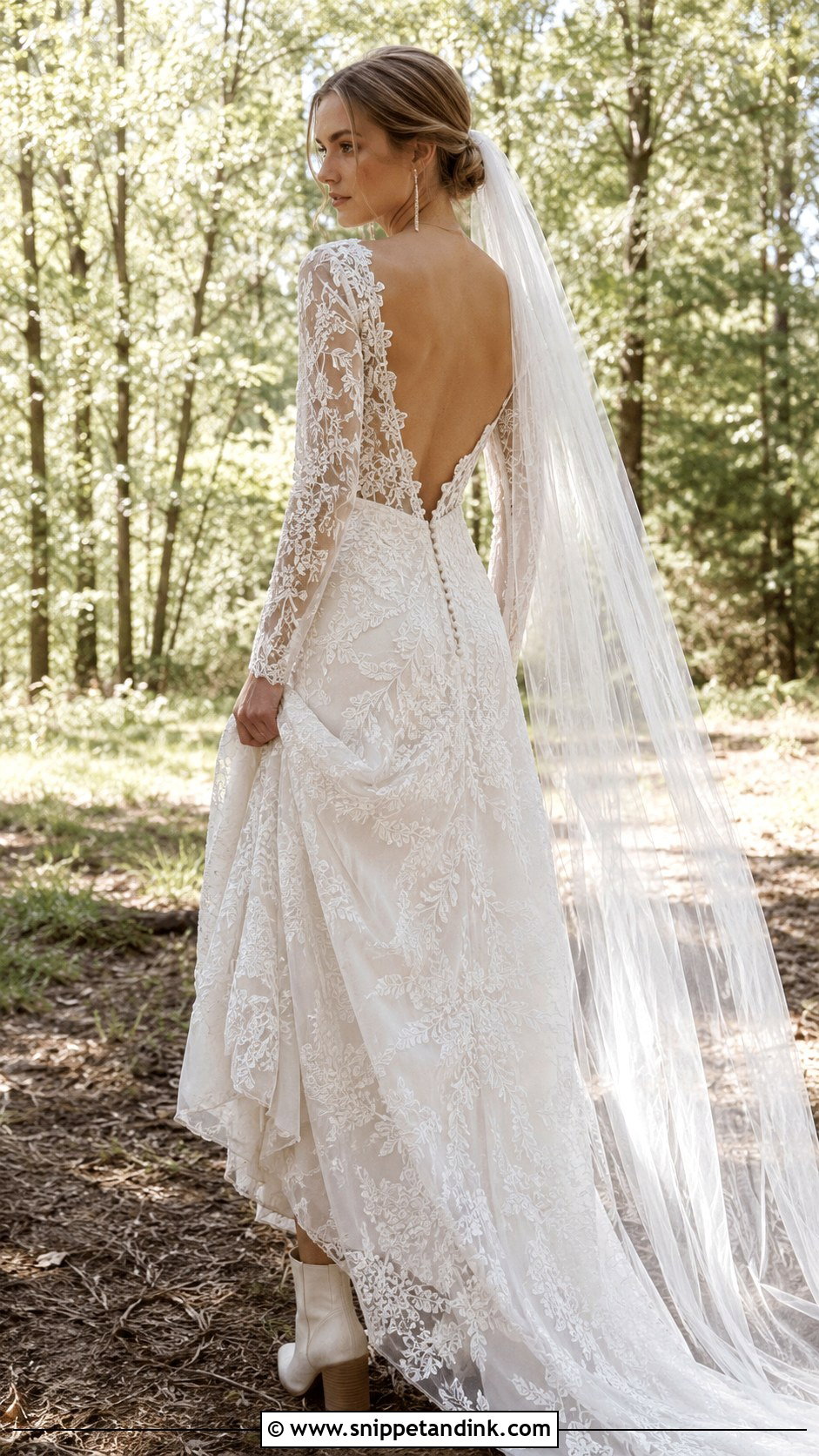 Open Back Lace Boho Wedding Dress - Snippet and Ink - 20 Boho Fall Wedding Dress Ideas