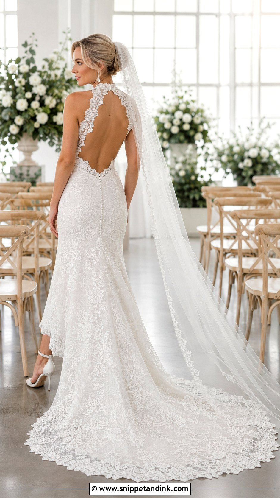 Open Back Lace Halter Wedding Dress - Snippet and Ink - 20 Halter Neck Lace Wedding Dress Ideas