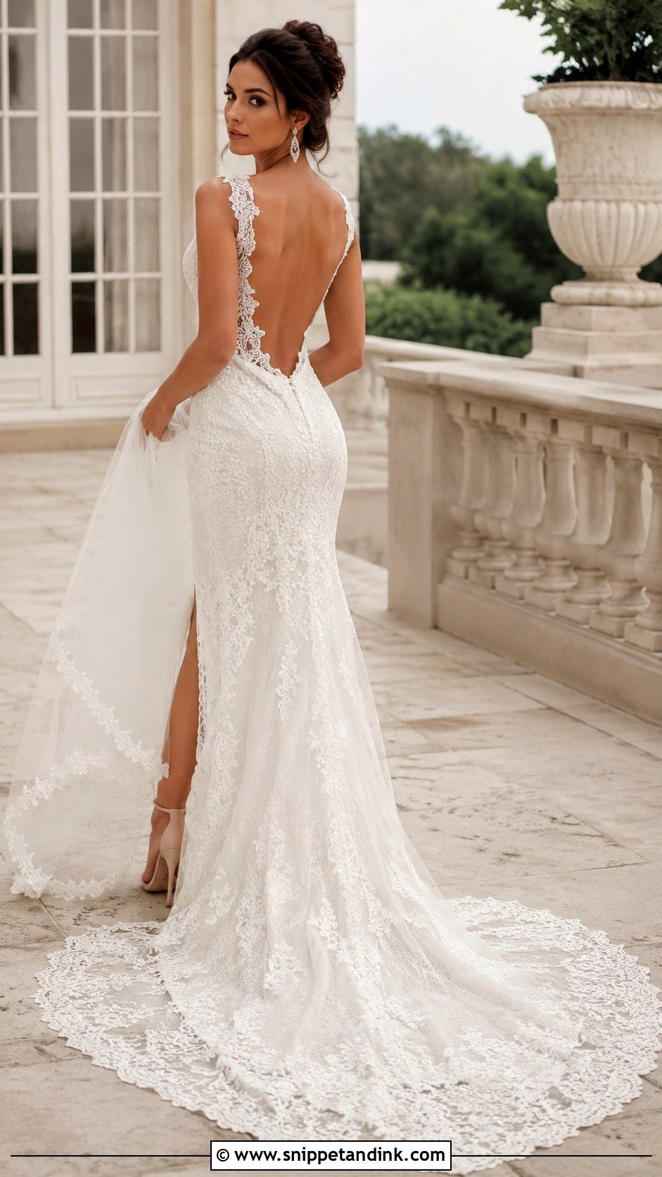 Open Back Lace Trumpet Wedding Dress - Snippet and Ink - 20 Lace Trumpet Wedding Dress Ideas