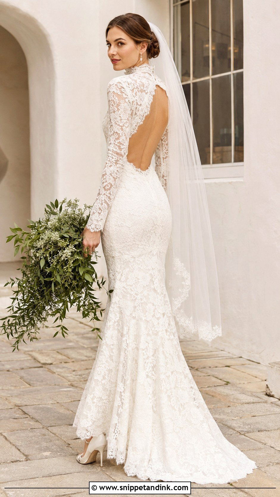 Open Back Lace Turtleneck Wedding Dress - Snippet and Ink - 20 Lace Turtleneck Wedding Dress Ideas