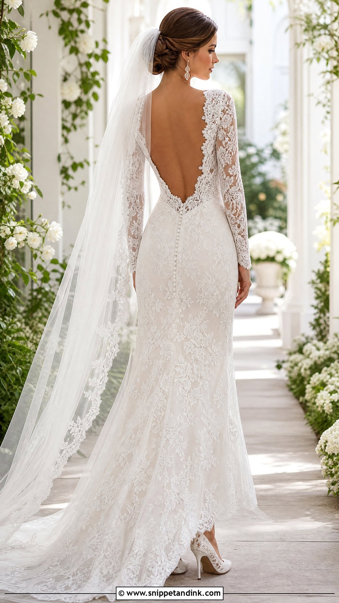 Open Back Lace Wedding Dress With Long Sleeves - Snippet and Ink - 20 Pretty Wedding Dresses with Sleeves