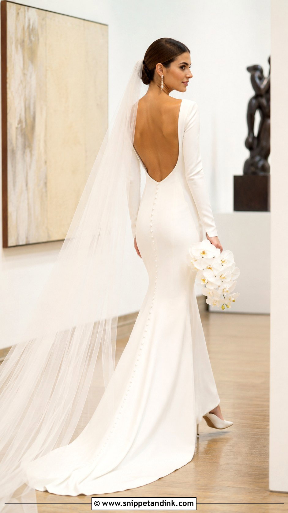 Open Back Long Sleeve Silk Wedding Dress - Snippet and Ink - 20 Long Sleeve Silk Wedding Dress Ideas