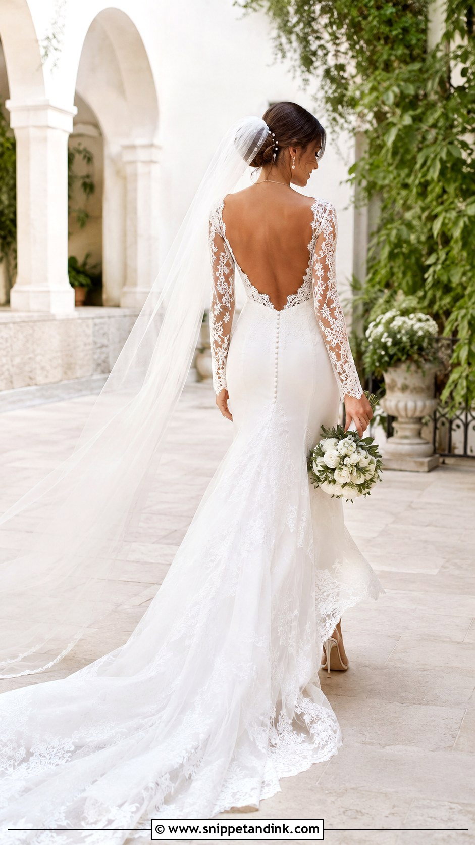 Open Back Mermaid Wedding Dress With Sleeves - Snippet and Ink - 20 Mermaid with Sleeves Wedding Dresses
