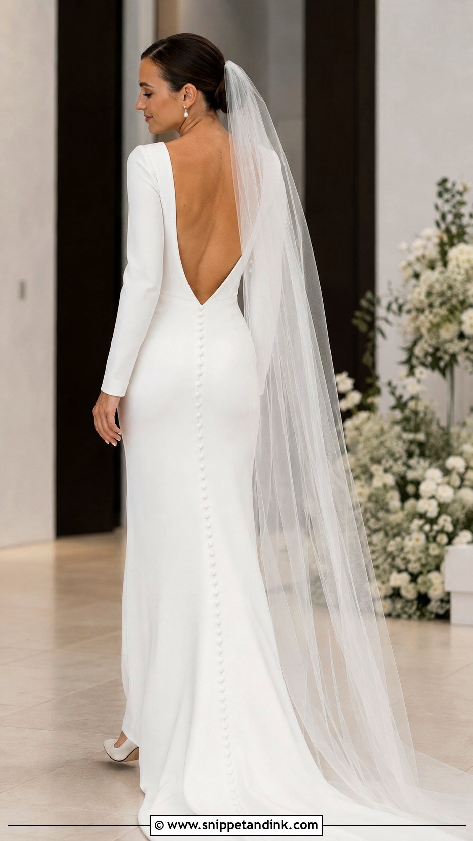 Open Back Minimal Long Sleeve Wedding Dress - Snippet and Ink - 20 Minimal Wedding Dress Long Sleeve Ideas