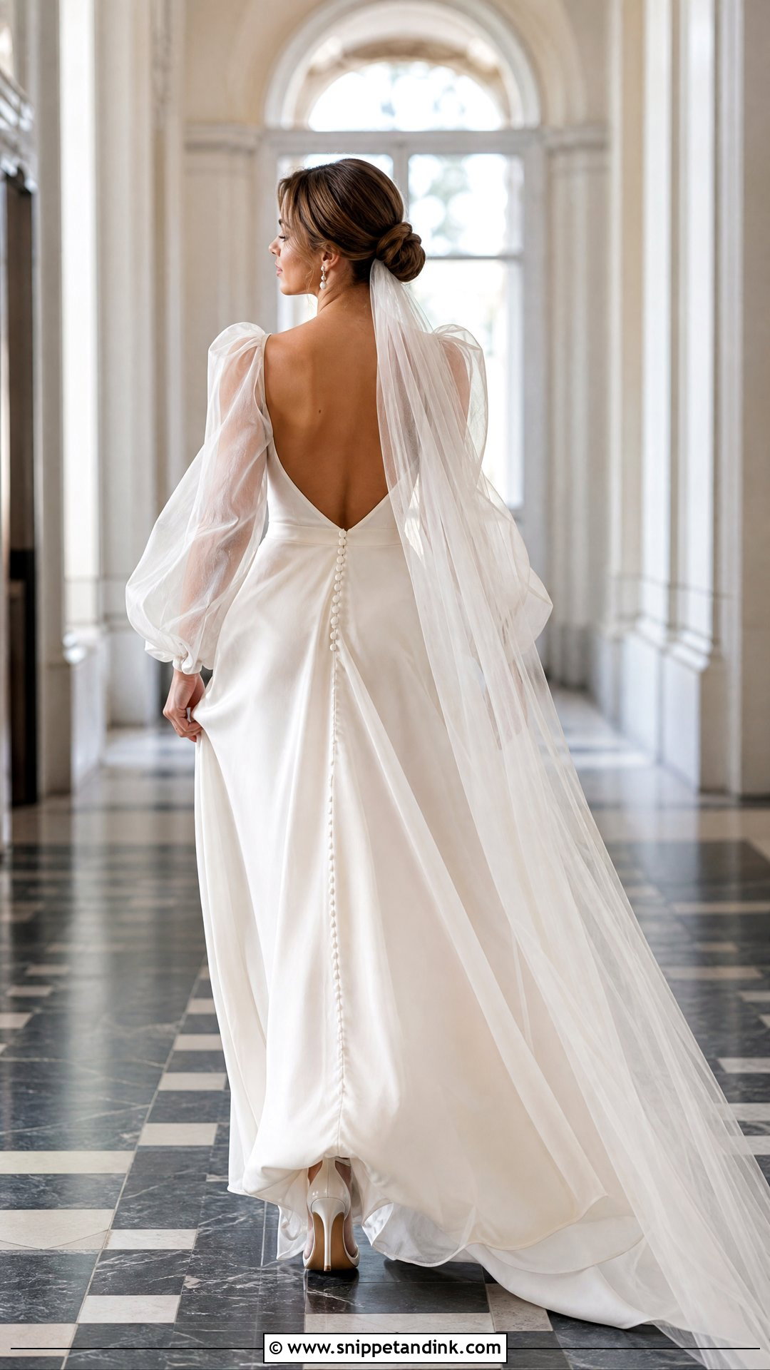 Open Back Puffed Sleeve Wedding Dress - Snippet and Ink - 20 Puffed Sleeve Wedding Dress Ideas