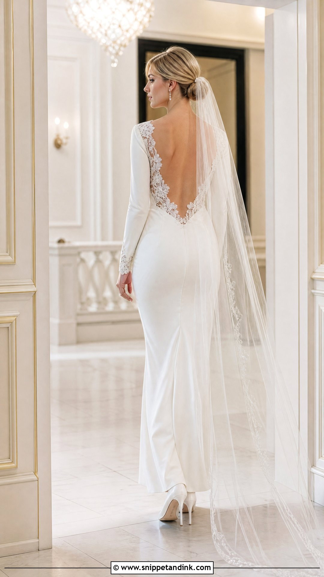 Open Back Sheath Wedding Dress With Long Sleeves - Snippet and Ink - 20 Sheath Wedding Dress with Sleeves