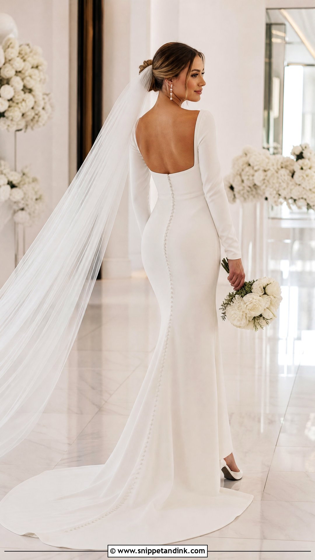 Open Back Square Neck Long Sleeve Wedding Dress - Snippet and Ink - 20 Square Neck Long Sleeve Wedding Dress Ideas