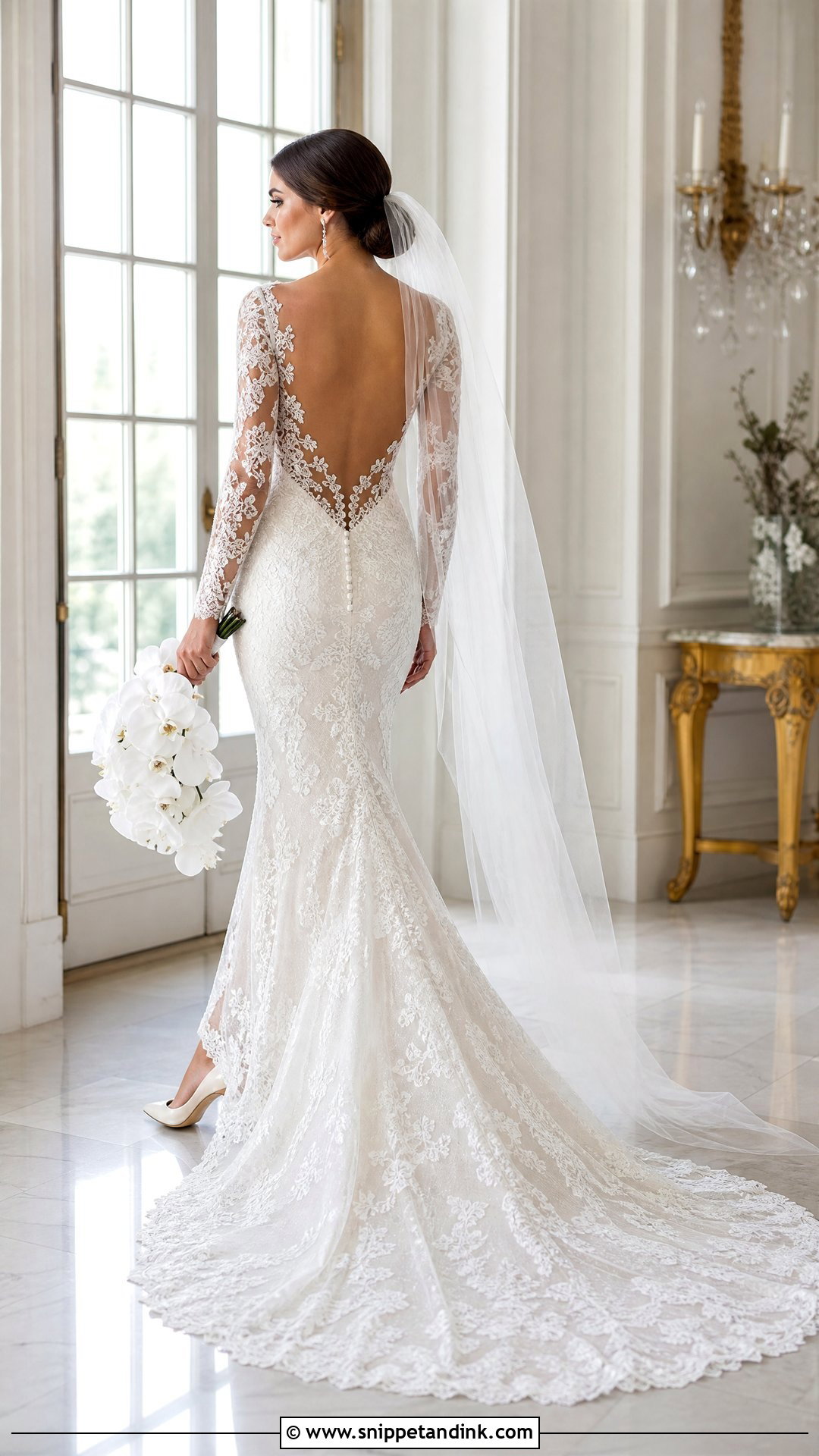 Open Back Trumpet Wedding Dress With Sleeves - Snippet and Ink - 20 Trumpet Wedding Dress with Sleeves