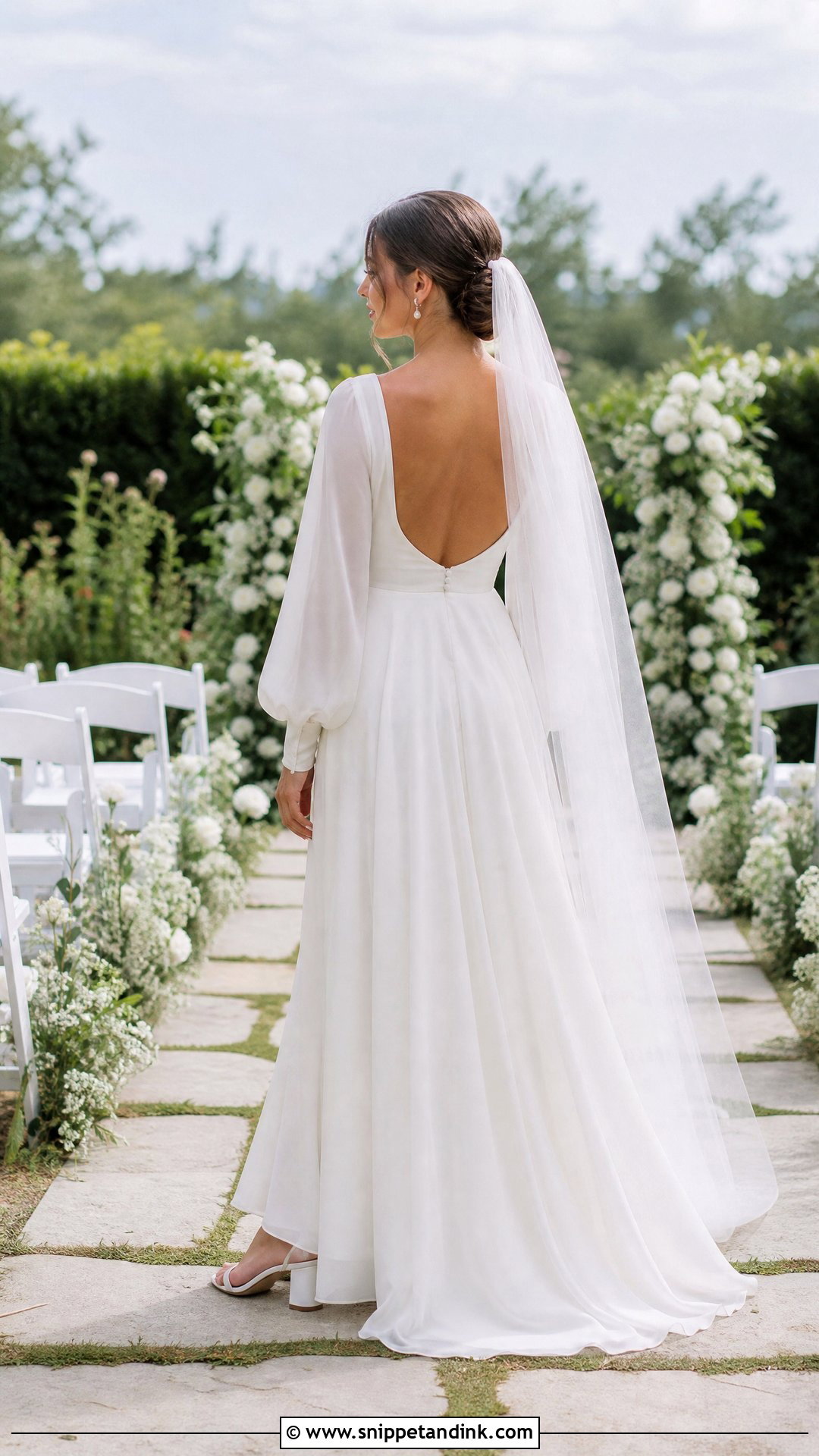 Open Back Wedding Dress With Bishop Sleeves - Snippet and Ink - 20 Wedding Dresses Flowy Sleeves