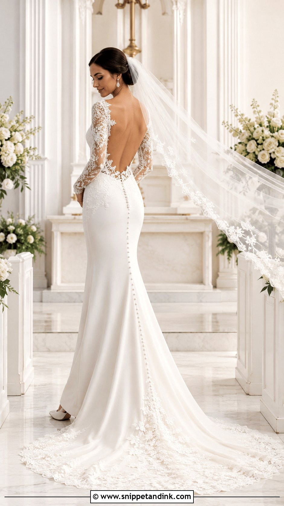 Open Back Wedding Dress With Fitted Sleeves - Snippet and Ink - 20 Romantic Wedding Dress with Sleeves