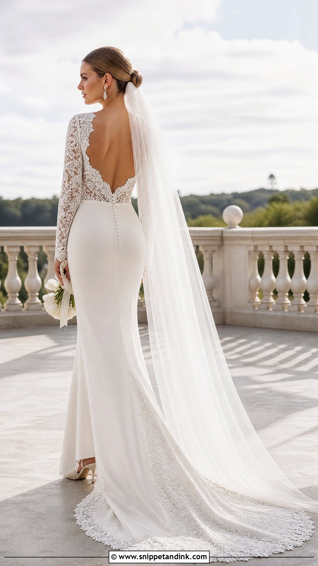 Open Back Wedding Dress With Lace Sleeves - Snippet and Ink - 20 Wedding Dresses with Lace Sleeves