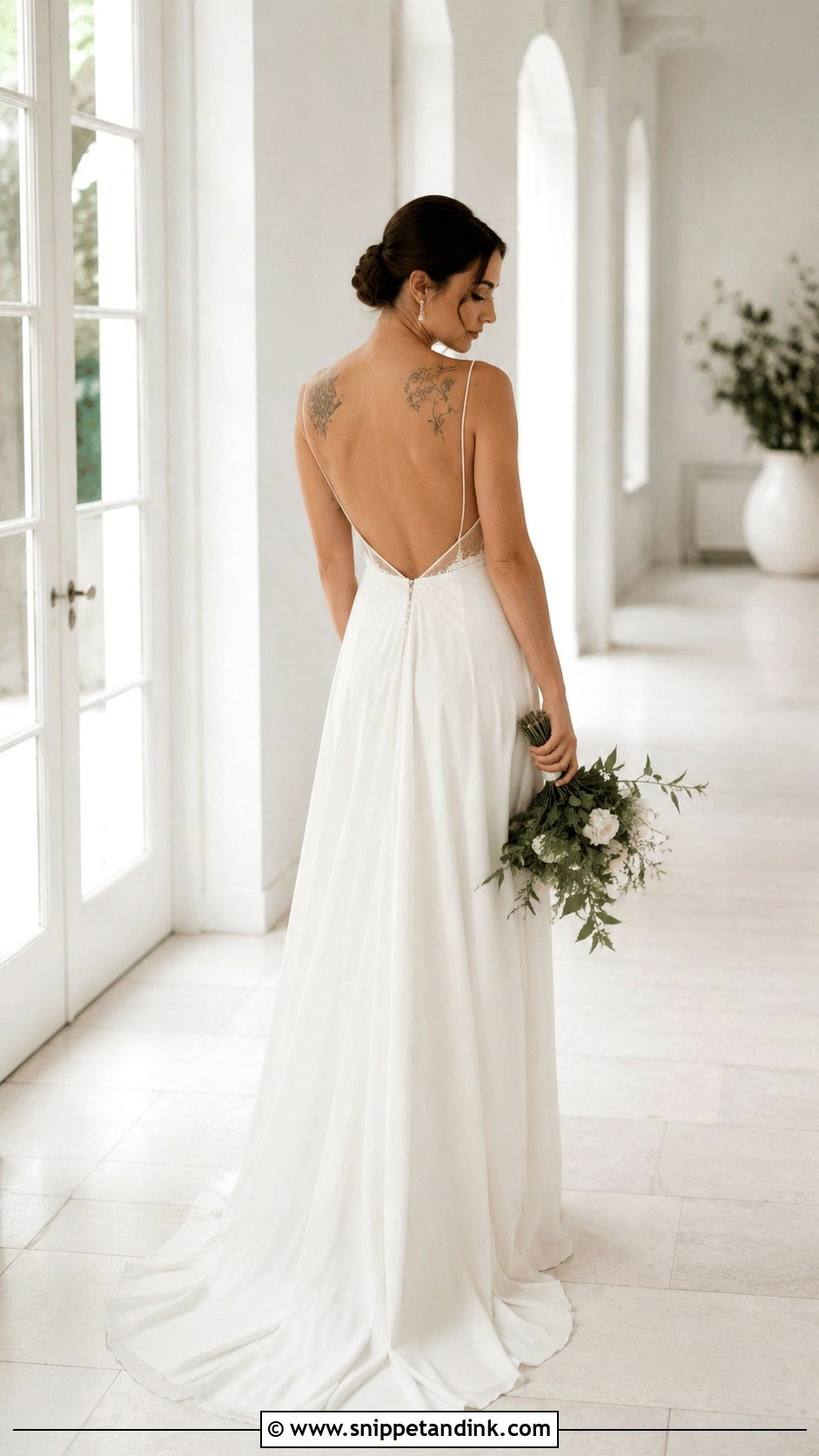 Open Back Wedding Dress With Shoulder Tattoos - Snippet and Ink - 25 Wedding Dress with Tattoos Ideas