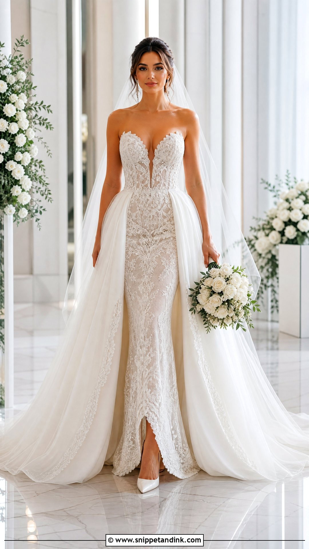 Open Front Wedding Dress With Detachable Overskirt - Snippet and Ink - 20 Wedding Dress Detachable Skirt Ideas