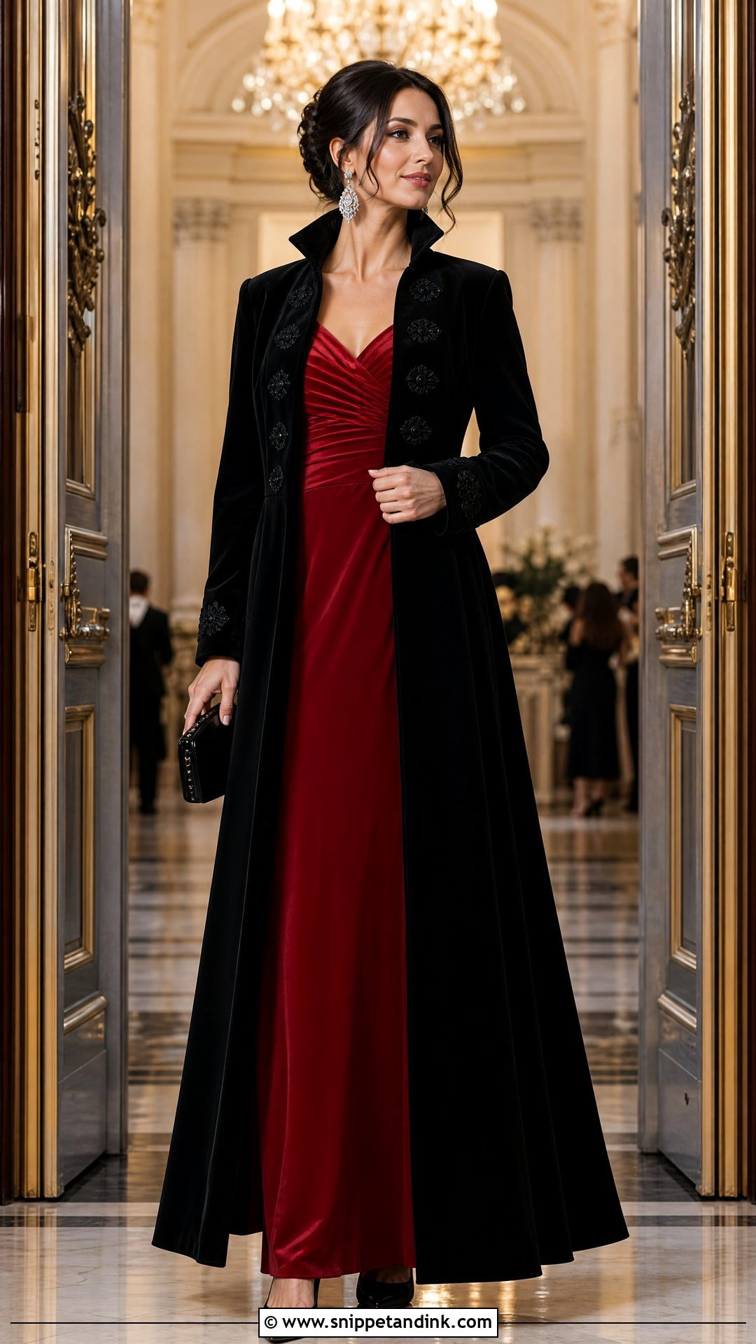 Opera Coat With Floor Length Evening Dress - Snippet and Ink - 20 Formal Coats for Women Wedding Ideas