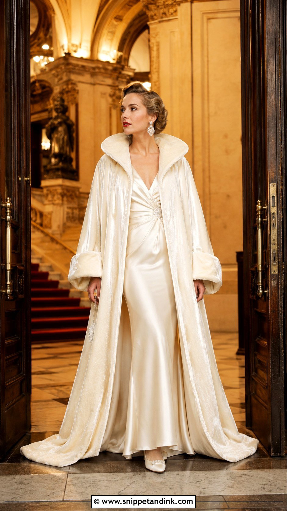 Opera Wedding Coat With Vintage Gown - Snippet and Ink - 20 Wedding Coats for Brides Ideas