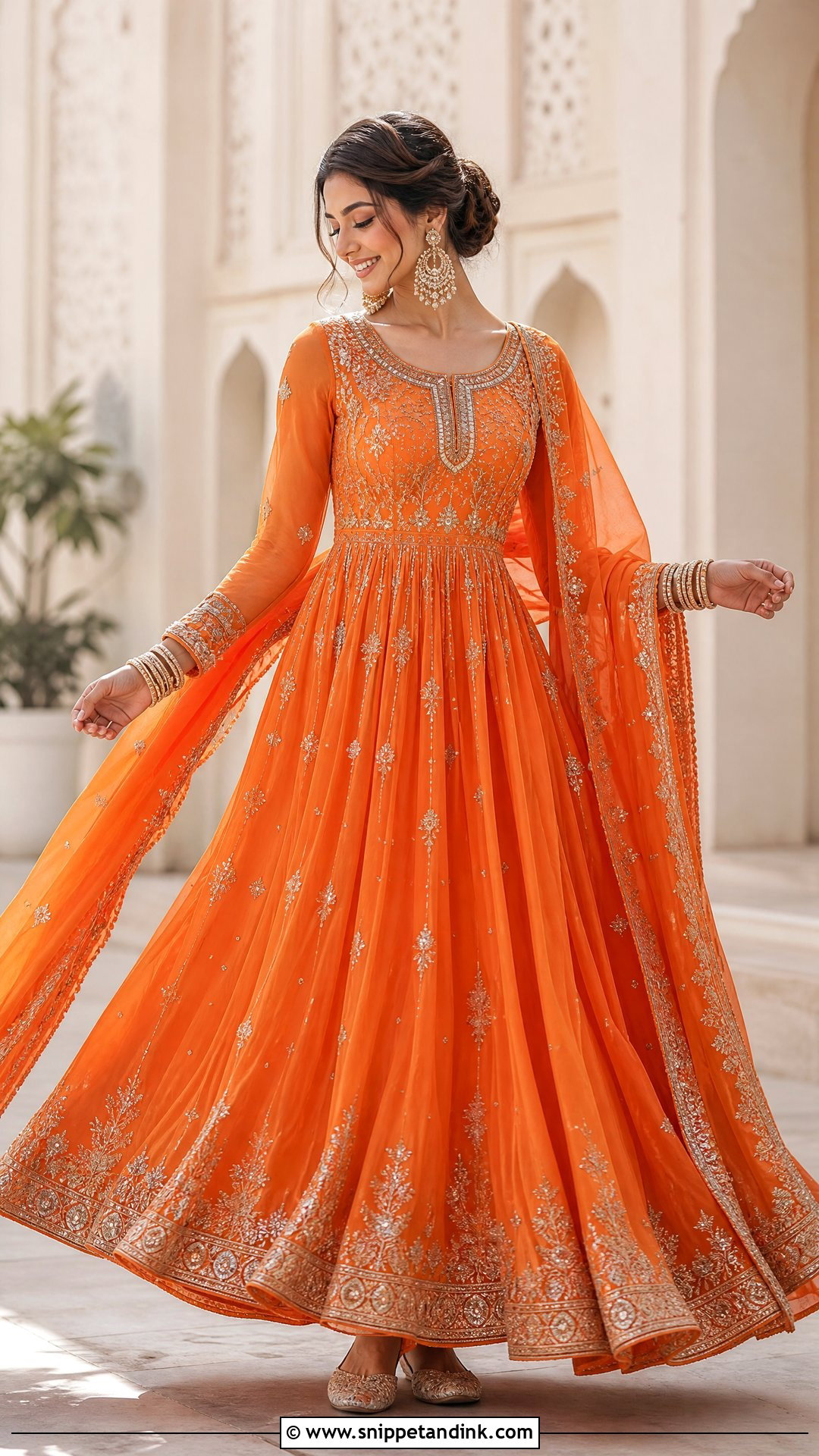 Orange Anarkali Bridal Dress With Silver Jewelry - Snippet and Ink - 20 Orange Bridal Dress Ideas