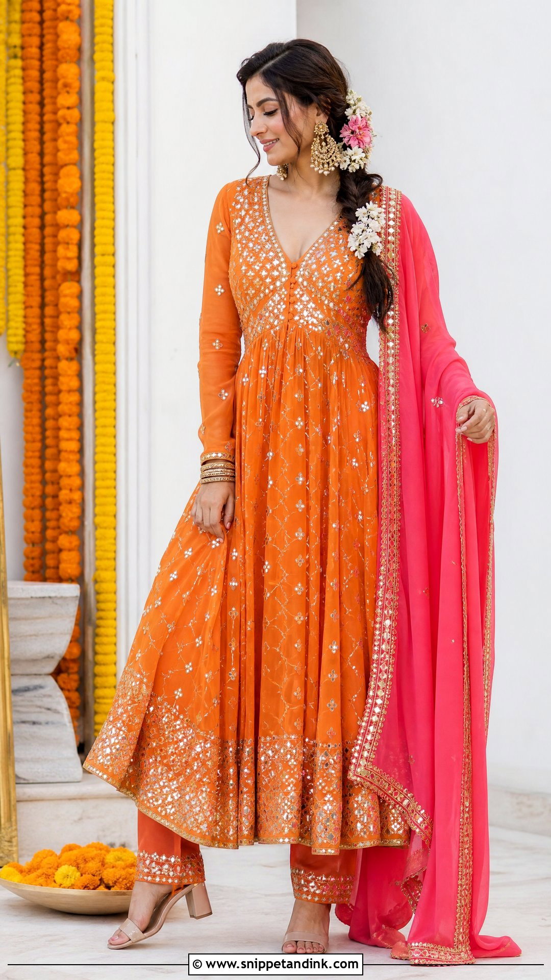 Orange Anarkali Dholki Bridal Outfit - Snippet and Ink - 20 Dholki Outfit Bride Ideas