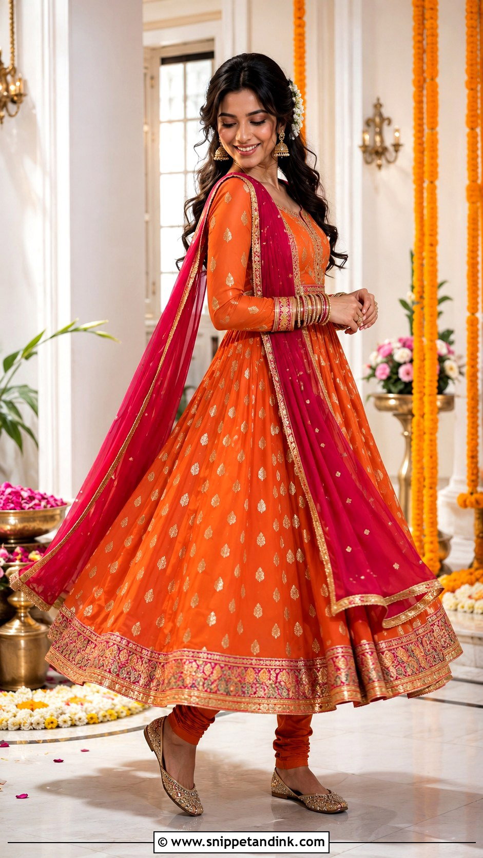 Orange Anarkali Dholki Dress - Snippet and Ink - 20 Dholki Dress for Bride Ideas