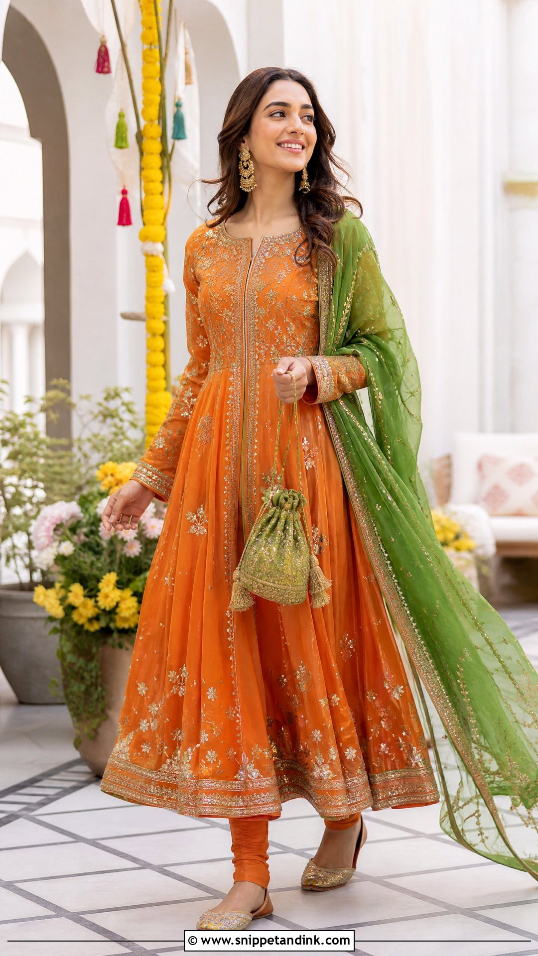 Orange Anarkali Dress for Mehndi - Snippet and Ink - 25 Dresses for Mehndi Function