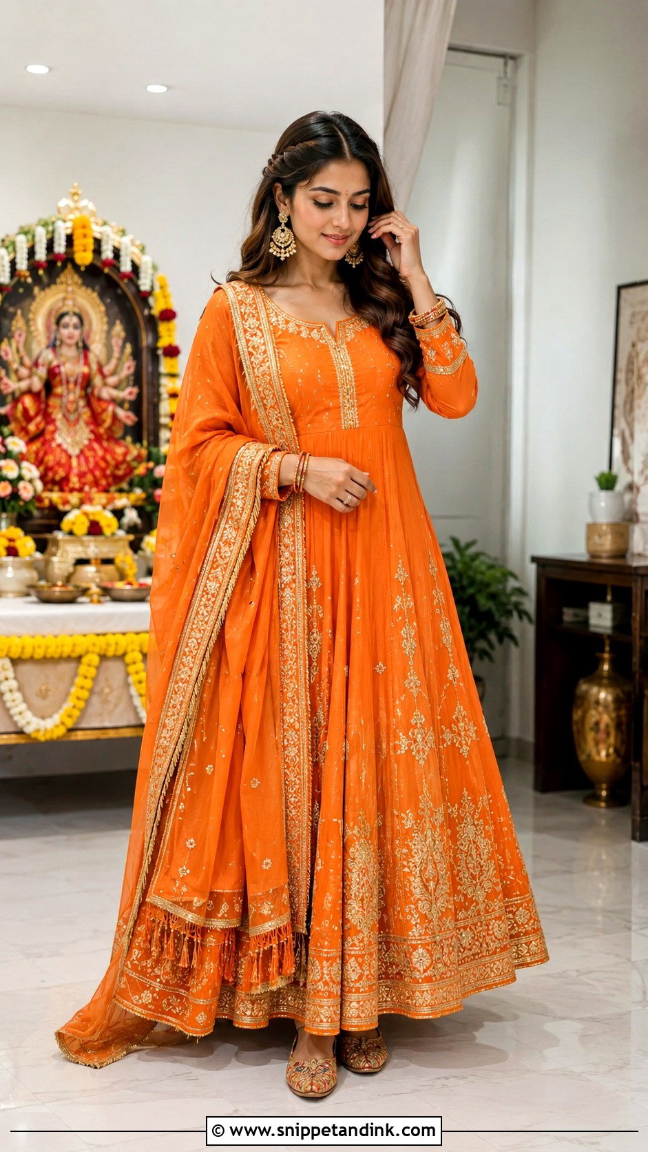 Orange Anarkali For Mata Pujan Bride - Snippet and Ink - 25 Mata Pujan Dress for Bride Ideas