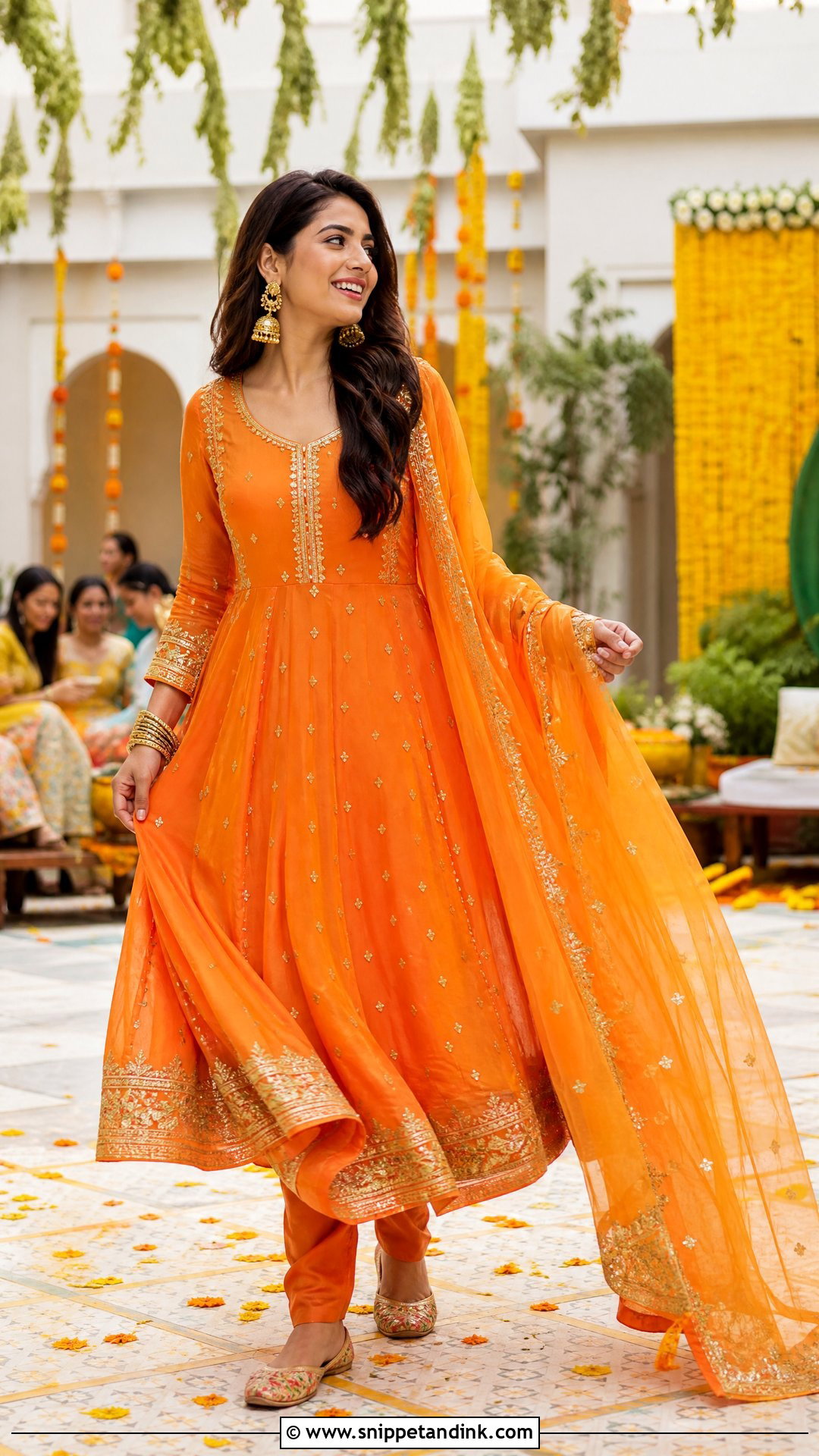 Orange Anarkali For Mehendi Function - Snippet and Ink - 25 Mehendi Function Outfit Ideas